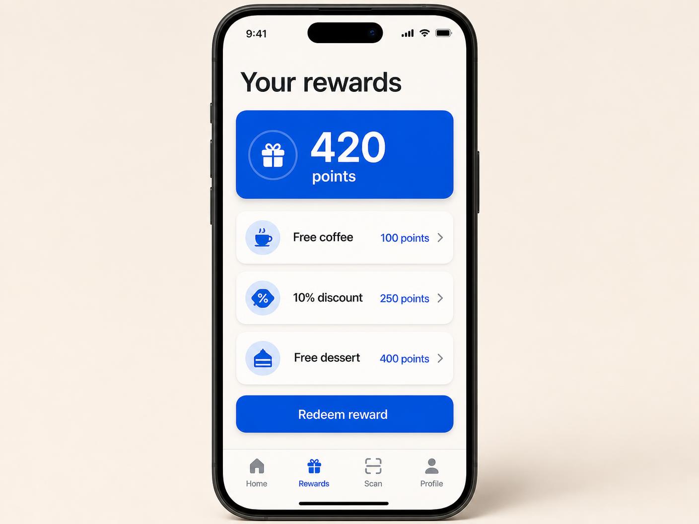 Loyal spaarkaart-app met punten, QR-code en beloningen