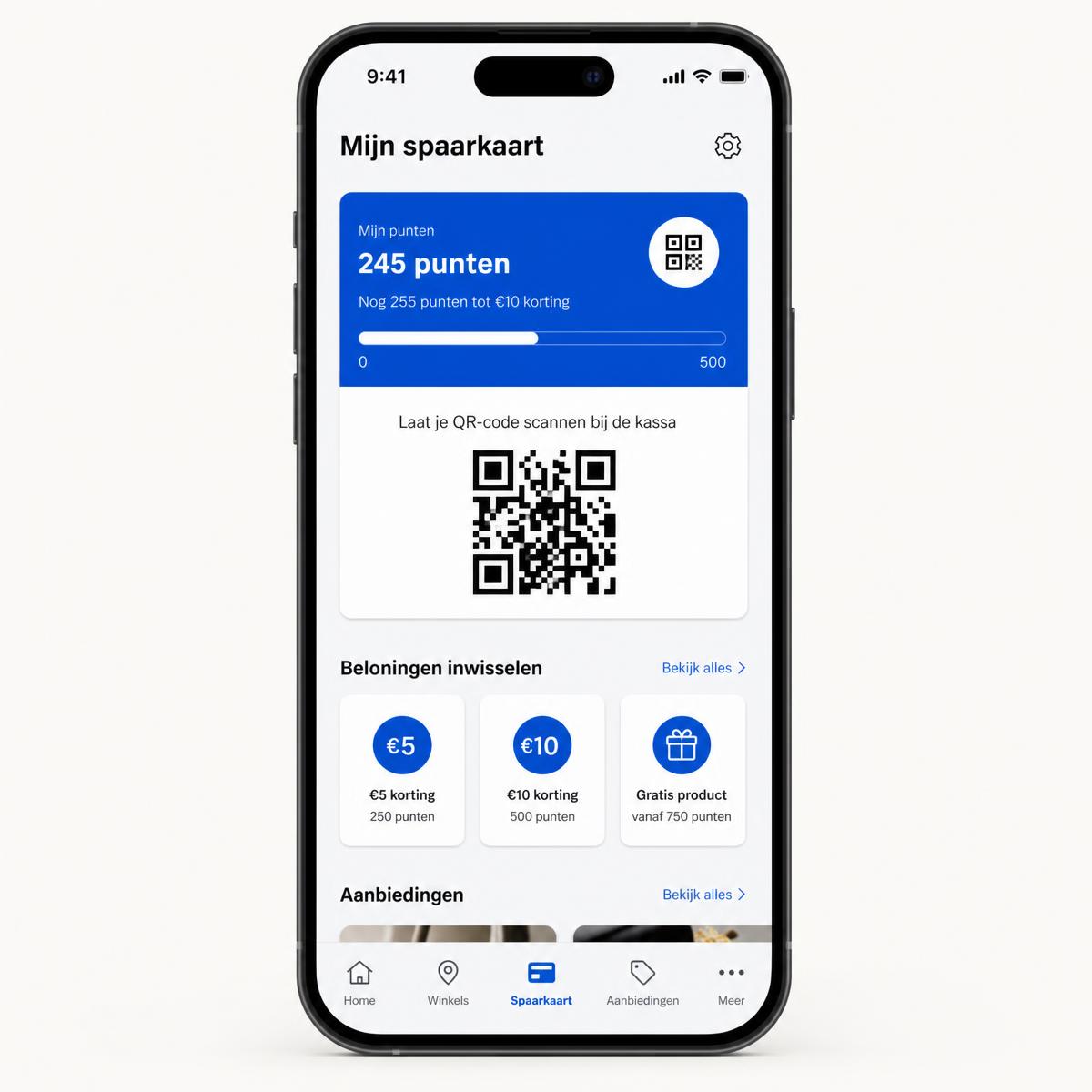 Loyal spaarkaart-app met punten, QR-code en beloningen