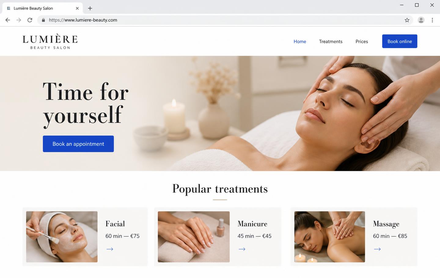 Salonwebsite voor en na de vernieuwing
