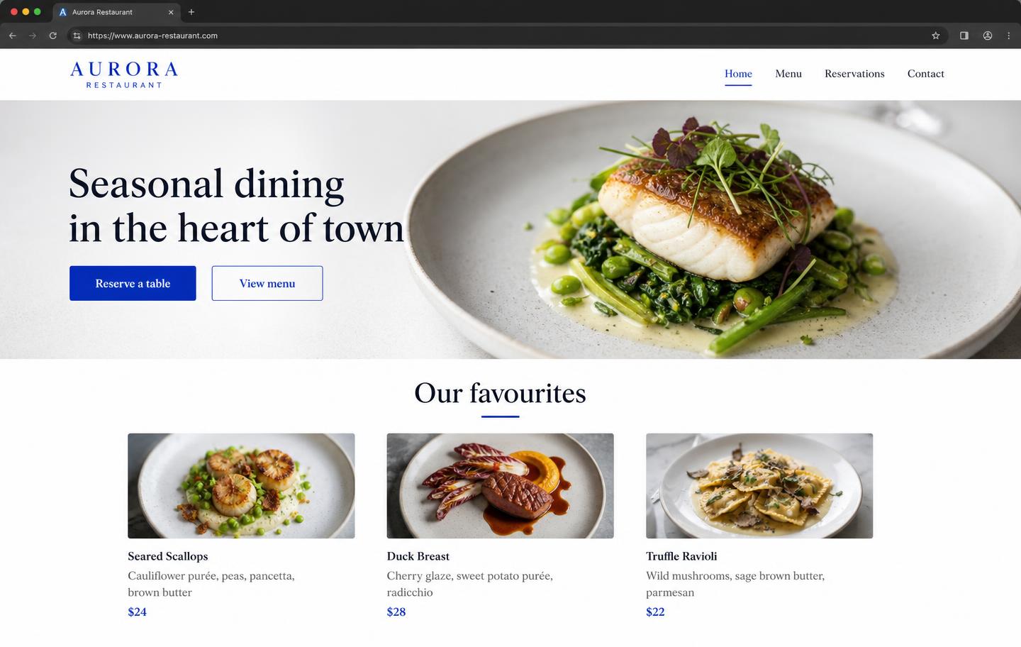 Vernieuwde restaurantwebsite met grote foto's en duidelijke reserveerknop