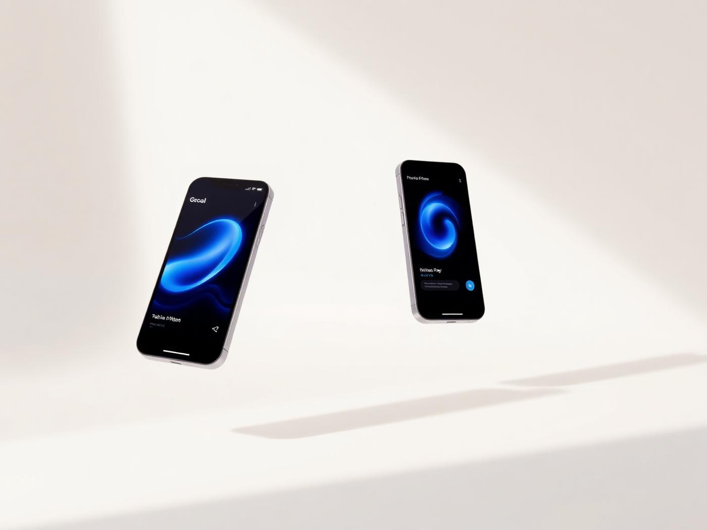 Twee zwevende smartphoneschermen met een mobiele app