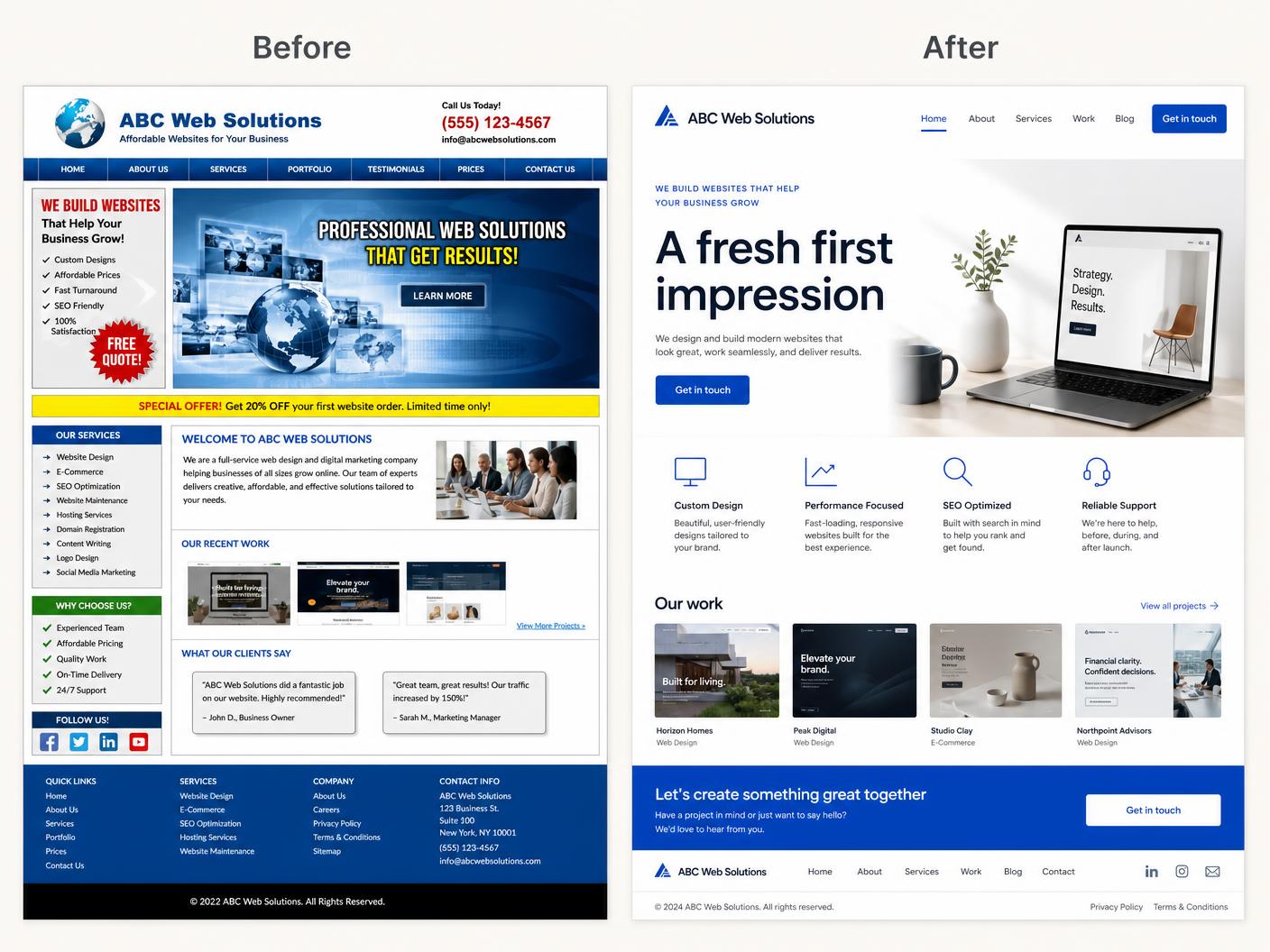 Verouderde website die overgaat in een vernieuwd, modern ontwerp