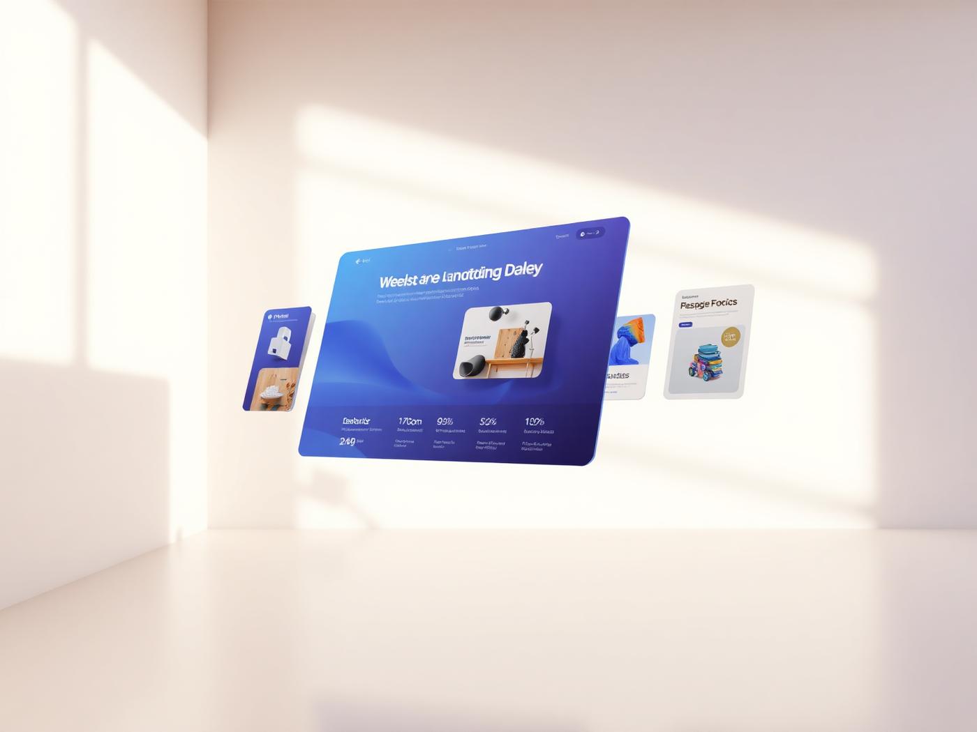 Zwevende website- en webshopschermen in perspectief